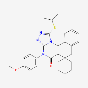 12-(4-Methoxyphenyl)-16-propan-2-ylsulfanylspiro[12,14,15,17-tetrazatetracyclo[8.7.0.02,7.013,17]heptadeca-1(10),2,4,6,13,15-hexaene-9,1'-cyclohexane]-11-one