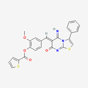 molecular formula C25H17N3O4S2 B11633877 4-[(Z)-(5-imino-7-oxo-3-phenyl-5H-[1,3]thiazolo[3,2-a]pyrimidin-6(7H)-ylidene)methyl]-2-methoxyphenyl thiophene-2-carboxylate 