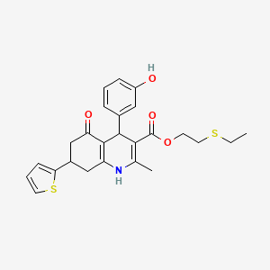 2-(Ethylsulfanyl)ethyl 4-(3-hydroxyphenyl)-2-methyl-5-oxo-7-(thiophen-2-yl)-1,4,5,6,7,8-hexahydroquinoline-3-carboxylate