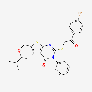 5-[2-(4-bromophenyl)-2-oxoethyl]sulfanyl-4-phenyl-12-propan-2-yl-11-oxa-8-thia-4,6-diazatricyclo[7.4.0.02,7]trideca-1(9),2(7),5-trien-3-one