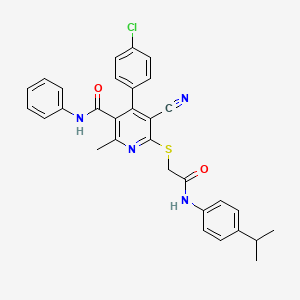 4-(4-chlorophenyl)-5-cyano-2-methyl-6-[(2-oxo-2-{[4-(propan-2-yl)phenyl]amino}ethyl)sulfanyl]-N-phenylpyridine-3-carboxamide