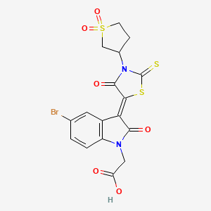 {(3Z)-5-bromo-3-[3-(1,1-dioxidotetrahydrothiophen-3-yl)-4-oxo-2-thioxo-1,3-thiazolidin-5-ylidene]-2-oxo-2,3-dihydro-1H-indol-1-yl}acetic acid