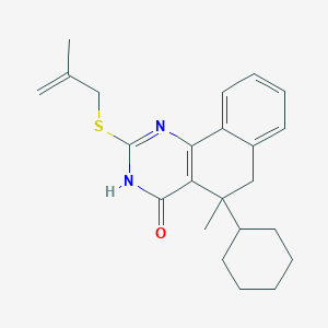 molecular formula C23H28N2OS B11634653 5-Cyclohexyl-5-methyl-2-[(2-methylprop-2-en-1-yl)sulfanyl]-5,6-dihydrobenzo[h]quinazolin-4-ol 