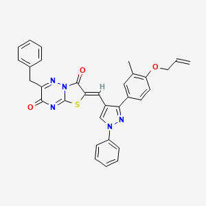 molecular formula C32H25N5O3S B11634672 (2Z)-6-benzyl-2-({3-[3-methyl-4-(prop-2-en-1-yloxy)phenyl]-1-phenyl-1H-pyrazol-4-yl}methylidene)-7H-[1,3]thiazolo[3,2-b][1,2,4]triazine-3,7(2H)-dione 