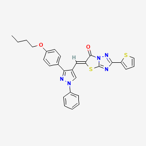 molecular formula C28H23N5O2S2 B11634716 (5Z)-5-{[3-(4-butoxyphenyl)-1-phenyl-1H-pyrazol-4-yl]methylidene}-2-(thiophen-2-yl)[1,3]thiazolo[3,2-b][1,2,4]triazol-6(5H)-one 