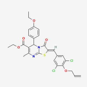 molecular formula C28H26Cl2N2O5S B11635025 ethyl (2Z)-2-[3,5-dichloro-4-(prop-2-en-1-yloxy)benzylidene]-5-(4-ethoxyphenyl)-7-methyl-3-oxo-2,3-dihydro-5H-[1,3]thiazolo[3,2-a]pyrimidine-6-carboxylate 