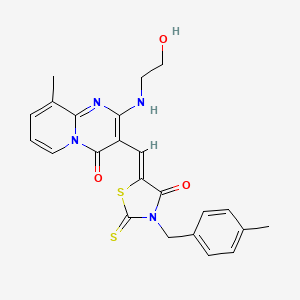 molecular formula C23H22N4O3S2 B11635044 2-[(2-hydroxyethyl)amino]-9-methyl-3-{(Z)-[3-(4-methylbenzyl)-4-oxo-2-thioxo-1,3-thiazolidin-5-ylidene]methyl}-4H-pyrido[1,2-a]pyrimidin-4-one 