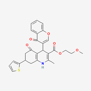 2-methoxyethyl 2-methyl-5-oxo-4-(4-oxo-4H-chromen-3-yl)-7-(thiophen-2-yl)-1,4,5,6,7,8-hexahydroquinoline-3-carboxylate