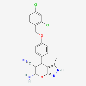 molecular formula C21H16Cl2N4O2 B11635528 6-Amino-4-{4-[(2,4-dichlorobenzyl)oxy]phenyl}-3-methyl-1,4-dihydropyrano[2,3-c]pyrazole-5-carbonitrile 