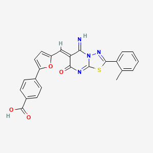 4-(5-{(Z)-[5-imino-2-(2-methylphenyl)-7-oxo-5H-[1,3,4]thiadiazolo[3,2-a]pyrimidin-6(7H)-ylidene]methyl}furan-2-yl)benzoic acid