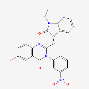 molecular formula C25H17IN4O4 B11637526 2-[(1-ethyl-2-oxo-1,2-dihydro-3H-indol-3-ylidene)methyl]-6-iodo-3-(3-nitrophenyl)quinazolin-4(3H)-one 