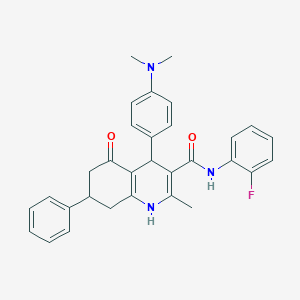 molecular formula C31H30FN3O2 B11637549 4-[4-(Dimethylamino)phenyl]-N-(2-fluorophenyl)-2-methyl-5-oxo-7-phenyl-1,4,5,6,7,8-hexahydro-3-quinolinecarboxamide 