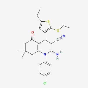 molecular formula C26H28ClN3OS2 B11637563 2-Amino-1-(4-chlorophenyl)-4-[5-ethyl-2-(ethylsulfanyl)-3-thienyl]-7,7-dimethyl-5-oxo-1,4,5,6,7,8-hexahydro-3-quinolinecarbonitrile 