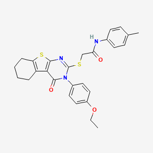 molecular formula C27H27N3O3S2 B11637588 2-{[3-(4-ethoxyphenyl)-4-oxo-3,4,5,6,7,8-hexahydro[1]benzothieno[2,3-d]pyrimidin-2-yl]sulfanyl}-N-(4-methylphenyl)acetamide CAS No. 421578-15-6