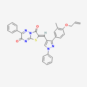 molecular formula C31H23N5O3S B11637589 (2Z)-2-({3-[3-methyl-4-(prop-2-en-1-yloxy)phenyl]-1-phenyl-1H-pyrazol-4-yl}methylidene)-6-phenyl-7H-[1,3]thiazolo[3,2-b][1,2,4]triazine-3,7(2H)-dione 