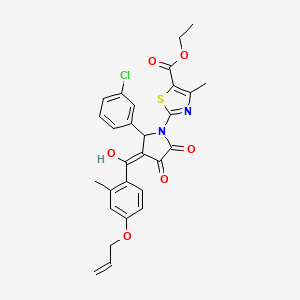 molecular formula C28H25ClN2O6S B11637595 ethyl 2-[2-(3-chlorophenyl)-4-hydroxy-3-{[2-methyl-4-(prop-2-en-1-yloxy)phenyl]carbonyl}-5-oxo-2,5-dihydro-1H-pyrrol-1-yl]-4-methyl-1,3-thiazole-5-carboxylate 