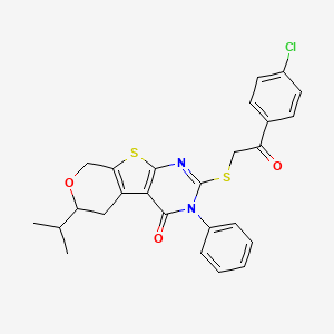 5-[2-(4-chlorophenyl)-2-oxoethyl]sulfanyl-4-phenyl-12-propan-2-yl-11-oxa-8-thia-4,6-diazatricyclo[7.4.0.02,7]trideca-1(9),2(7),5-trien-3-one