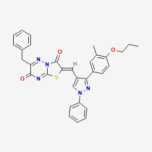 molecular formula C32H27N5O3S B11638221 (2Z)-6-benzyl-2-{[3-(3-methyl-4-propoxyphenyl)-1-phenyl-1H-pyrazol-4-yl]methylidene}-7H-[1,3]thiazolo[3,2-b][1,2,4]triazine-3,7(2H)-dione 