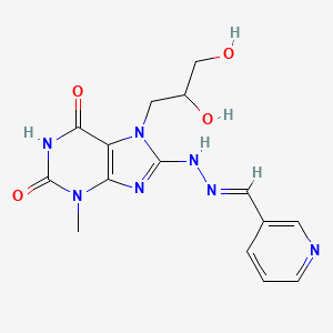 molecular formula C15H17N7O4 B11638269 7-(2,3-dihydroxypropyl)-3-methyl-8-[(2E)-2-(pyridin-3-ylmethylidene)hydrazinyl]-3,7-dihydro-1H-purine-2,6-dione 