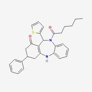 10-hexanoyl-3-phenyl-11-(thiophen-2-yl)-2,3,4,5,10,11-hexahydro-1H-dibenzo[b,e][1,4]diazepin-1-one