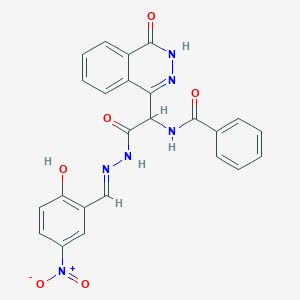 molecular formula C24H18N6O6 B11638309 N-[2-[2-[(E)-(3-nitro-6-oxocyclohexa-2,4-dien-1-ylidene)methyl]hydrazinyl]-2-oxo-1-(4-oxo-3H-phthalazin-1-yl)ethyl]benzamide 