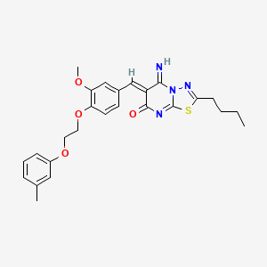 molecular formula C26H28N4O4S B11638607 (6Z)-2-butyl-5-imino-6-{3-methoxy-4-[2-(3-methylphenoxy)ethoxy]benzylidene}-5,6-dihydro-7H-[1,3,4]thiadiazolo[3,2-a]pyrimidin-7-one 