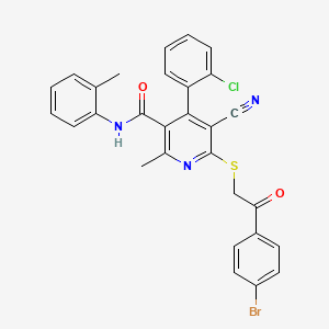 molecular formula C29H21BrClN3O2S B11638634 6-{[2-(4-bromophenyl)-2-oxoethyl]sulfanyl}-4-(2-chlorophenyl)-5-cyano-2-methyl-N-(2-methylphenyl)pyridine-3-carboxamide 