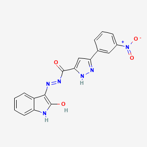 3-(3-nitrophenyl)-N'-[(3Z)-2-oxo-1,2-dihydro-3H-indol-3-ylidene]-1H-pyrazole-5-carbohydrazide