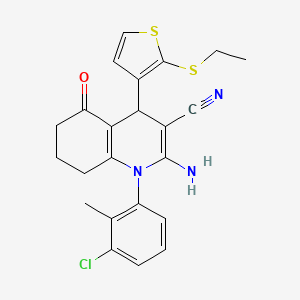 molecular formula C23H22ClN3OS2 B11638728 2-Amino-1-(3-chloro-2-methylphenyl)-4-(2-(ethylthio)thiophen-3-yl)-5-oxo-1,4,5,6,7,8-hexahydroquinoline-3-carbonitrile CAS No. 476483-25-7