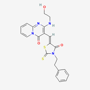 molecular formula C22H20N4O3S2 B11638734 2-[(2-hydroxyethyl)amino]-3-{(Z)-[4-oxo-3-(2-phenylethyl)-2-thioxo-1,3-thiazolidin-5-ylidene]methyl}-4H-pyrido[1,2-a]pyrimidin-4-one 