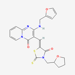 molecular formula C22H20N4O4S2 B11638749 2-[(2-Furylmethyl)amino]-3-{(Z)-[4-oxo-3-(tetrahydro-2-furanylmethyl)-2-thioxo-1,3-thiazolidin-5-ylidene]methyl}-4H-pyrido[1,2-A]pyrimidin-4-one CAS No. 442552-33-2