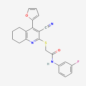 molecular formula C22H18FN3O2S B11638843 2-{[3-cyano-4-(furan-2-yl)-5,6,7,8-tetrahydroquinolin-2-yl]sulfanyl}-N-(3-fluorophenyl)acetamide 