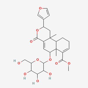 molecular formula C27H34O11 B1163888 Methyl 2-(furan-3-yl)-6a,10b-dimethyl-4-oxo-6-[3,4,5-trihydroxy-6-(hydroxymethyl)oxan-2-yl]oxy-1,2,6,9,10,10a-hexahydrobenzo[f]isochromene-7-carboxylate CAS No. 151200-50-9