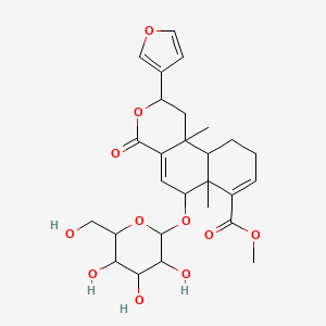 molecular formula C27H34O11 B1163888 2-(呋喃-3-基)-6a,10b-二甲基-4-氧代-6-[3,4,5-三羟基-6-(羟甲基)氧杂-2-基]氧基-1,2,6,9,10,10a-六氢苯并[f]异色满-7-甲酸甲酯 CAS No. 151200-50-9