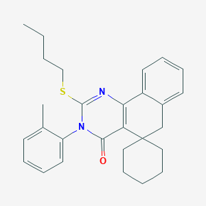 molecular formula C28H32N2OS B11638881 2-(Butylsulfanyl)-3-(2-methylphenyl)-4,6-dihydro-3H-spiro[benzo[H]quinazoline-5,1'-cyclohexan]-4-one 