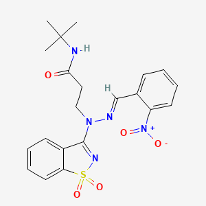 molecular formula C21H23N5O5S B11638891 N-tert-butyl-3-[(2E)-1-(1,1-dioxido-1,2-benzothiazol-3-yl)-2-(2-nitrobenzylidene)hydrazinyl]propanamide 