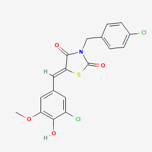 molecular formula C18H13Cl2NO4S B11638906 (5Z)-5-[(3-chloro-4-hydroxy-5-methoxyphenyl)methylidene]-3-[(4-chlorophenyl)methyl]-1,3-thiazolidine-2,4-dione 