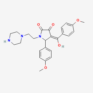 molecular formula C25H29N3O5 B11638952 3-hydroxy-4-(4-methoxybenzoyl)-5-(4-methoxyphenyl)-1-[2-(piperazin-1-yl)ethyl]-2,5-dihydro-1H-pyrrol-2-one 