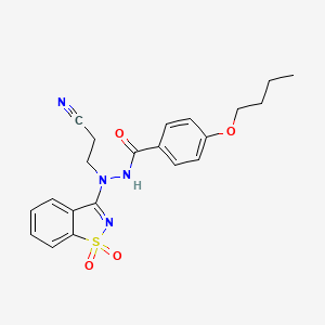 4-butoxy-N'-(2-cyanoethyl)-N'-(1,1-dioxido-1,2-benzothiazol-3-yl)benzohydrazide