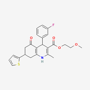 2-Methoxyethyl 4-(3-fluorophenyl)-2-methyl-5-oxo-7-(thiophen-2-yl)-1,4,5,6,7,8-hexahydroquinoline-3-carboxylate