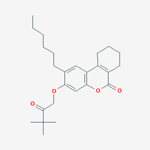 molecular formula C25H34O4 B11638997 3-(3,3-dimethyl-2-oxobutoxy)-2-hexyl-7,8,9,10-tetrahydro-6H-benzo[c]chromen-6-one 