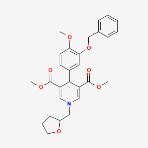 molecular formula C28H31NO7 B11639054 Dimethyl 4-[3-(benzyloxy)-4-methoxyphenyl]-1-(tetrahydrofuran-2-ylmethyl)-1,4-dihydropyridine-3,5-dicarboxylate 