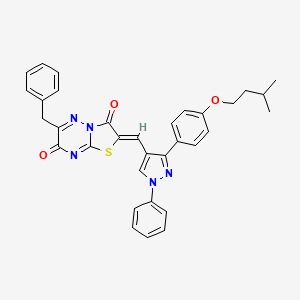 molecular formula C33H29N5O3S B11639056 (2Z)-6-benzyl-2-({3-[4-(3-methylbutoxy)phenyl]-1-phenyl-1H-pyrazol-4-yl}methylidene)-7H-[1,3]thiazolo[3,2-b][1,2,4]triazine-3,7(2H)-dione 