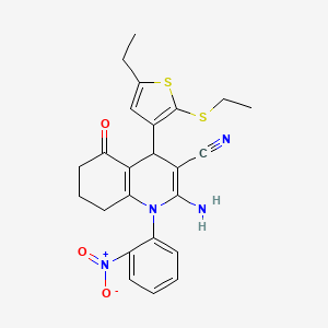 molecular formula C24H24N4O3S2 B11639078 2-Amino-4-[5-ethyl-2-(ethylsulfanyl)-3-thienyl]-1-(2-nitrophenyl)-5-oxo-1,4,5,6,7,8-hexahydro-3-quinolinecarbonitrile 