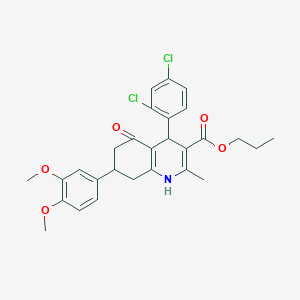 molecular formula C28H29Cl2NO5 B11639141 Propyl 4-(2,4-dichlorophenyl)-7-(3,4-dimethoxyphenyl)-2-methyl-5-oxo-1,4,5,6,7,8-hexahydroquinoline-3-carboxylate 