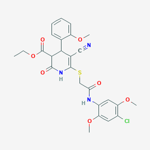 Ethyl 6-({2-[(4-chloro-2,5-dimethoxyphenyl)amino]-2-oxoethyl}sulfanyl)-5-cyano-4-(2-methoxyphenyl)-2-oxo-1,2,3,4-tetrahydropyridine-3-carboxylate