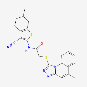 molecular formula C23H21N5OS2 B11639153 N-(3-cyano-6-methyl-4,5,6,7-tetrahydro-1-benzothiophen-2-yl)-2-[(5-methyl[1,2,4]triazolo[4,3-a]quinolin-1-yl)sulfanyl]acetamide 