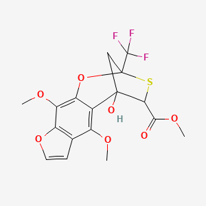 molecular formula C17H15F3O7S B11639215 Methyl 5-hydroxy-6,10-dimethoxy-2-(trifluoromethyl)-4,5-dihydro-2,5-methanofuro[3,2-h][1,3]benzoxathiepine-4-carboxylate 