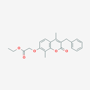 molecular formula C22H22O5 B11639272 ethyl 2-[(3-benzyl-4,8-dimethyl-2-oxo-2H-chromen-7-yl)oxy]acetate 