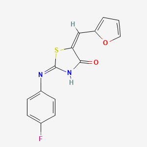 molecular formula C14H9FN2O2S B11639286 (2E,5E)-2-[(4-fluorophenyl)imino]-5-(furan-2-ylmethylidene)-1,3-thiazolidin-4-one 